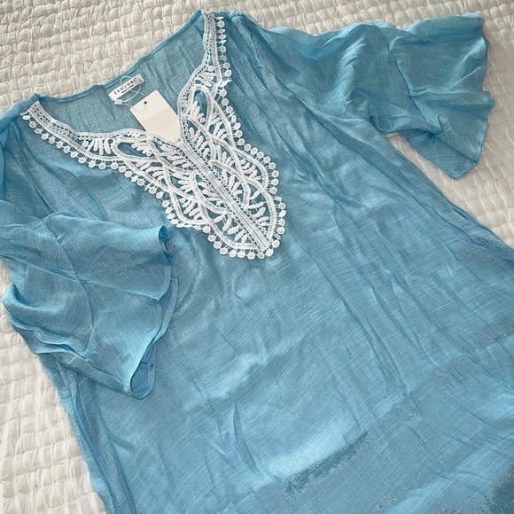 Light Blue Light Weight Gauzy Bathing Suit Cover Up,  Lg NWT - Picture 4 of 8